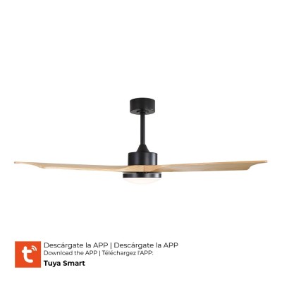 VENTILADOR DE TECHO MODELO BÁLTICO CON 3 ASPAS DE MADERA Ø132cm LUZ LED 3000/4000/6000K, 3CCT, POTENCIA: 20 W, COLOR NEGRO